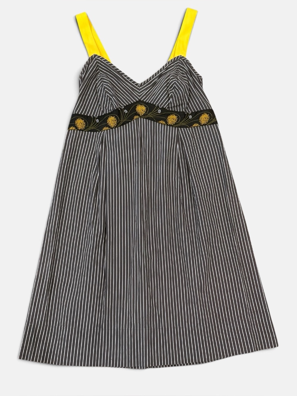 Anthropologie Freesia Navy Stripe Babydoll Sundress with Yellow Straps XS